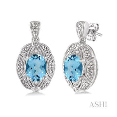 ASHI Silver Oval Shape Gemstone & Diamond Earrings 88519PPSSBTSLER
