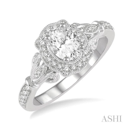 ASHI Oval Shape Halo Diamond Engagement Ring 253F3PPFVWG-LE