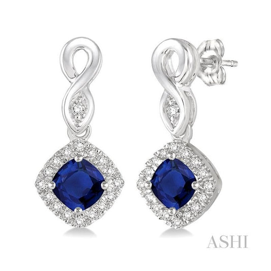 ASHI Cushion Shape Gemstone & Halo Diamond Earrings 57088PPTSERSPWG