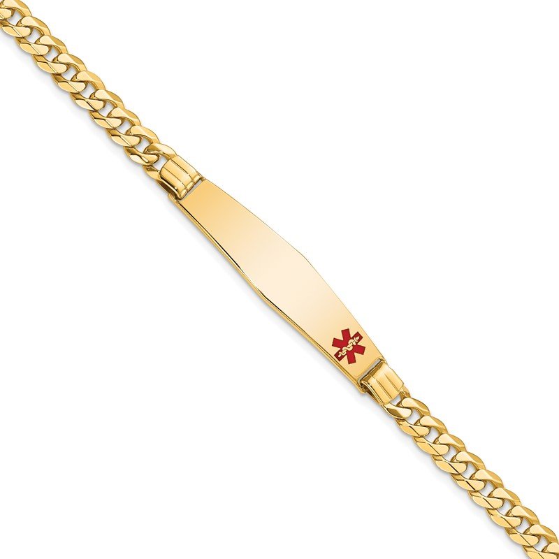 Quality Gold 14K Medical Soft Diamond Shape Red Enamel Curb Link ID Bracelet XM568FC