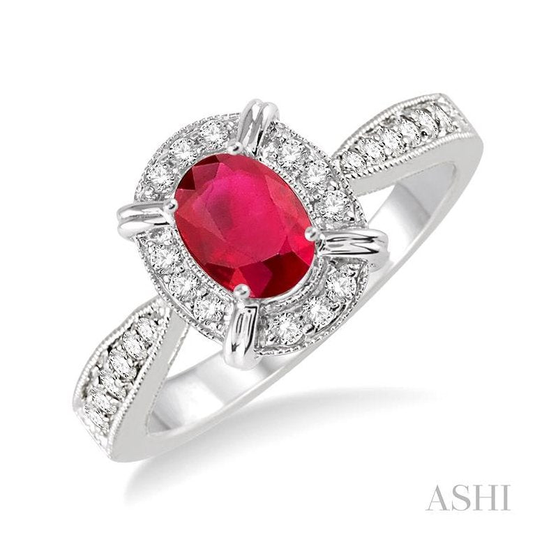 ASHI Oval Shape Gemstone & Diamond Ring 42568PPTSRBWG