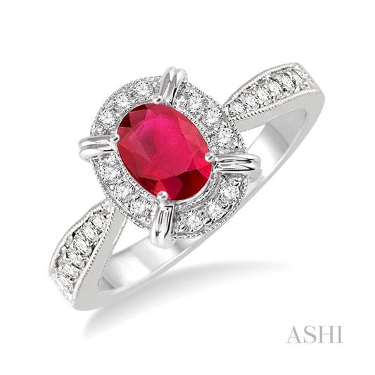 ASHI Oval Shape Gemstone & Diamond Ring 42568PPTSRBWG