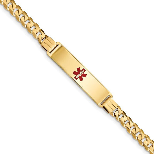 Quality Gold 14K Medical Red Enamel Curb Link ID Bracelet XM581CR