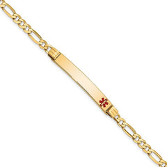 Quality Gold 14K Medical Red Enamel Figaro ID Bracelet XM565FR