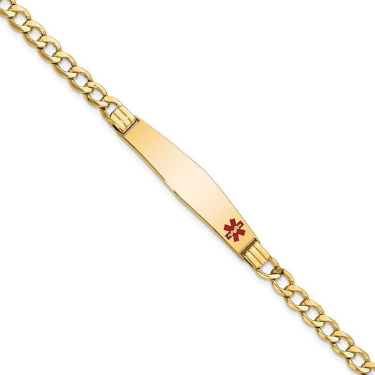 Quality Gold 14K Semi-Solid Medical Soft Diamond Shape Red Enamel Cuban ID Bracelet XM572FC