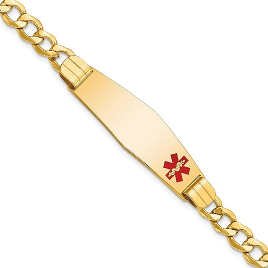 Quality Gold 14K Semi-solid Medical Soft Diamond Shape Red Enamel Curb Link ID Bracelet XM578FC