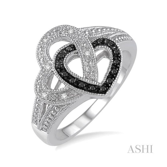ASHI Silver Heart Shape Black Diamond Fashion Ring 87278PPSSSLRG