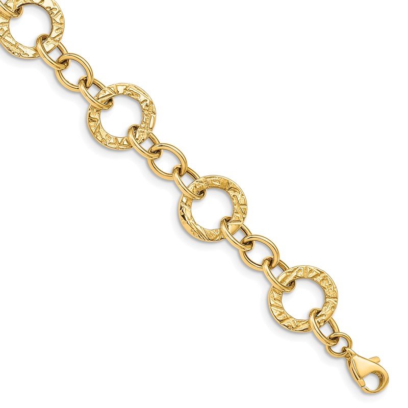 Quality Gold 14k Polished and Textured Fancy Link Bracelet FB1396-7.25