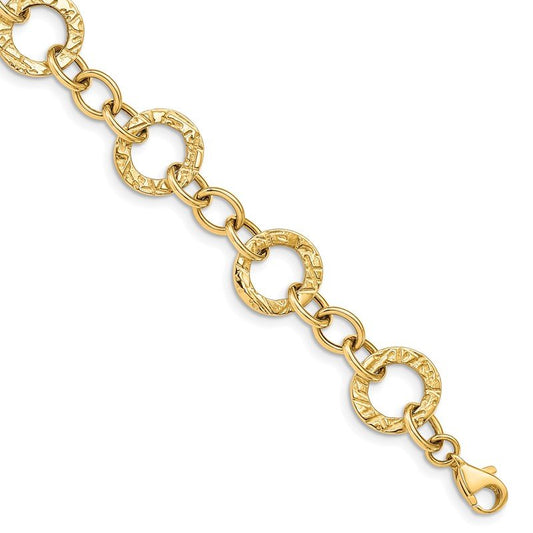 Quality Gold 14k Polished and Textured Fancy Link Bracelet FB1396-7.25