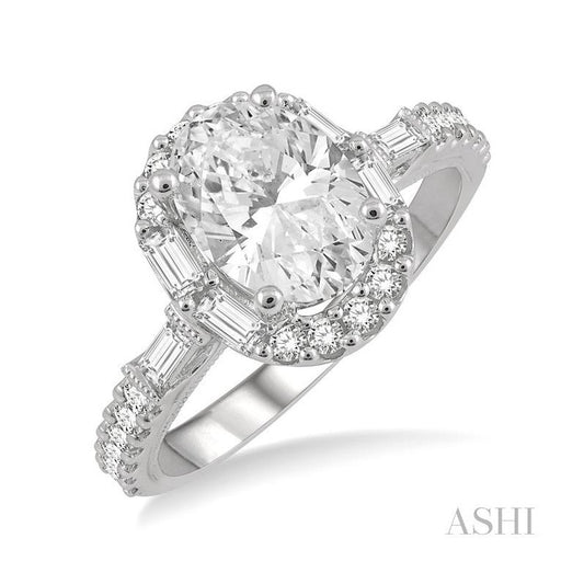 ASHI Oval Shape Semi-Mount Halo Diamond Engagement Ring 206K3PPFHWG-SM