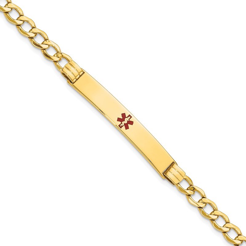 Quality Gold 14K Semi-Solid Medical Polished Red Enamel Cuban ID Bracelet XM572CR