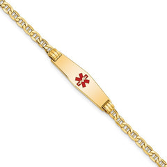 Quality Gold 14K Medical Semi-Solid Soft Diamond Shape Red Enamel Anchor ID Bracelet XM558CC