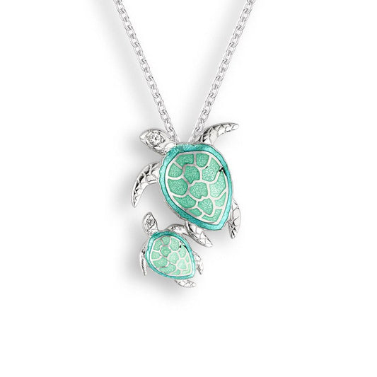 Ocean City Collection Sterling silver green enamel turtle - mother and baby NN0399