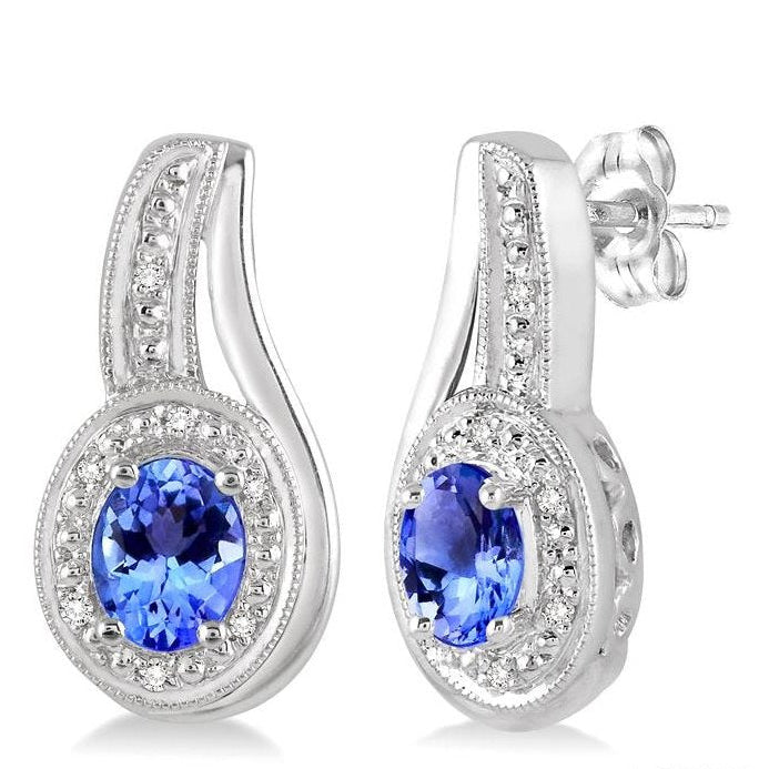 Parkplace Jewelers Silver Oval Shape Gemstone & Diamond Earrings 88679PPSSTZSLER