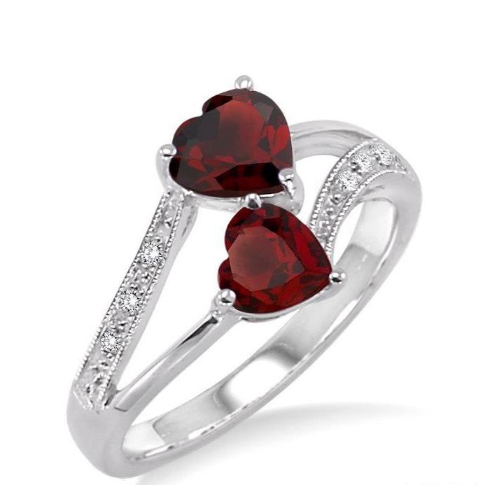 Parkplace Jewelers Silver Double Heart Shape Gemstone & Diamond Ring 88419PPSSGTSLRG