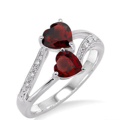 Parkplace Jewelers Silver Double Heart Shape Gemstone & Diamond Ring 88419PPSSGTSLRG