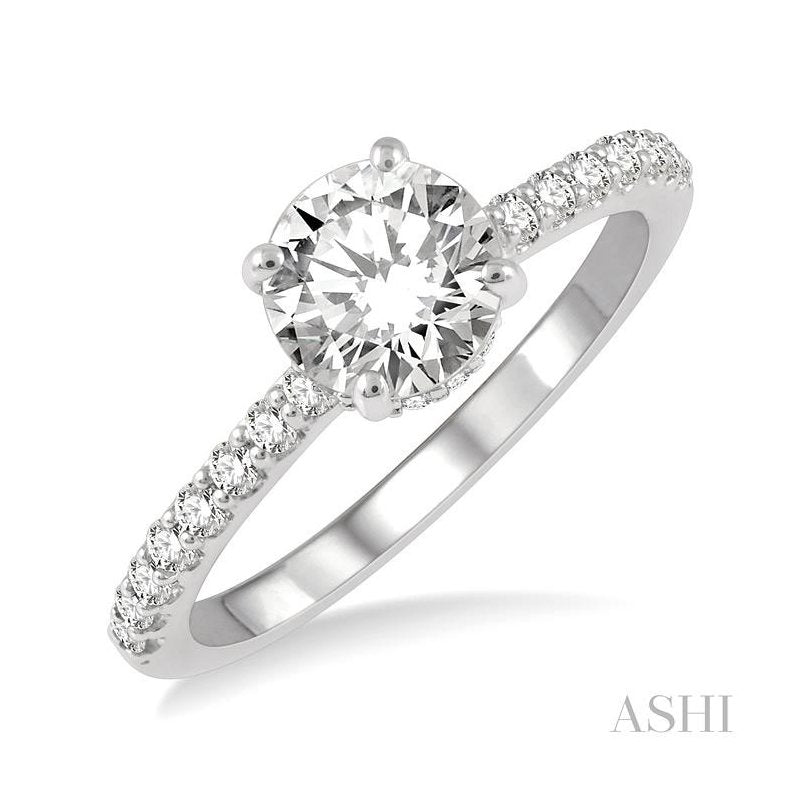ASHI Round Shape Semi-Mount Diamond Engagement Ring 259J5PPFHWG-SM-1CT