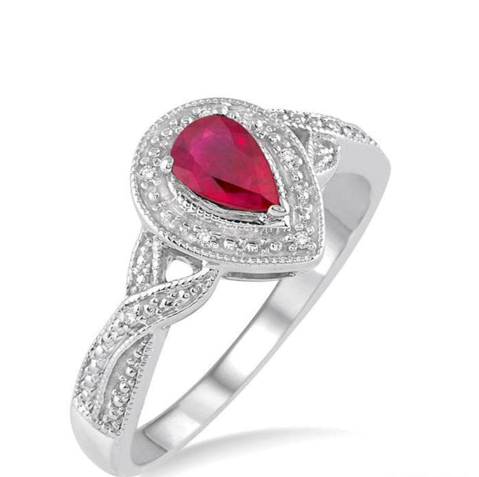 Parkplace Jewelers Silver Pear Shape Gemstone & Diamond Ring 88649PPSSRBSLRG