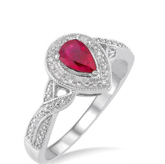 Parkplace Jewelers Silver Pear Shape Gemstone & Diamond Ring 88649PPSSRBSLRG