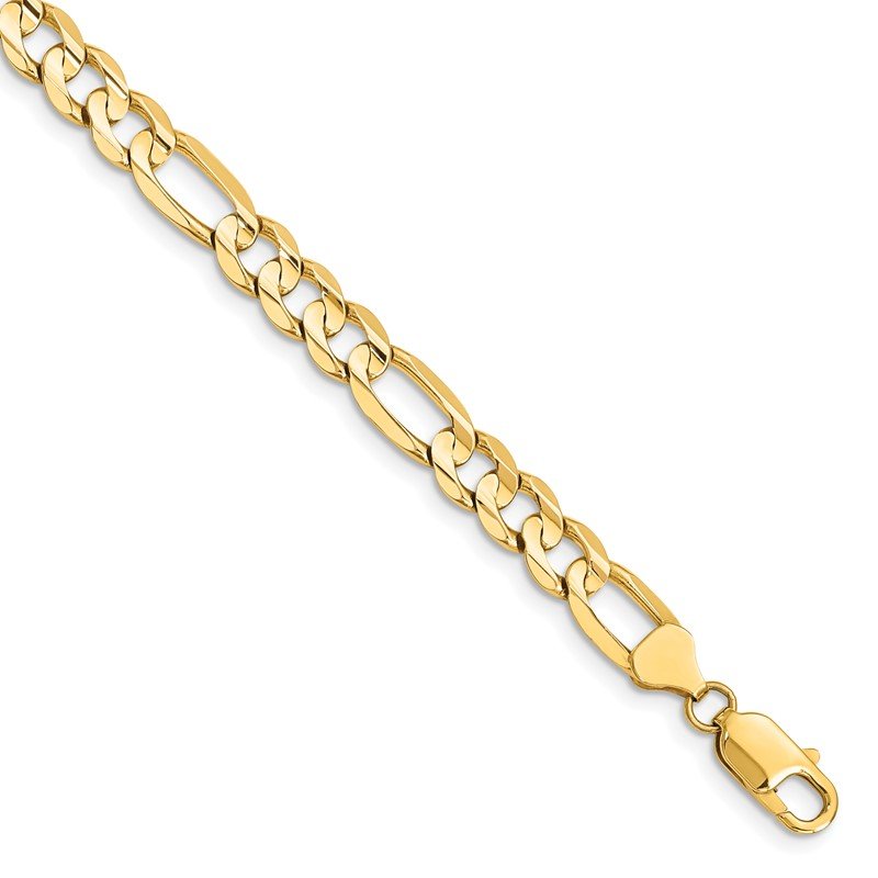 Quality Gold 14K 8 inch 7.5mm Concave Open Figaro with Lobster Clasp Bracelet LFG200