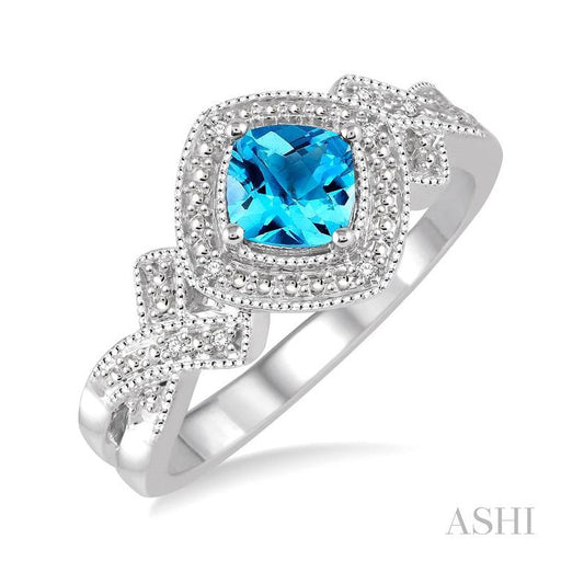 ASHI Silver Cushion Shape Gemstone & Diamond Ring 88629PPSSBTSLRG