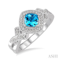 ASHI Silver Cushion Shape Gemstone & Diamond Ring 88629PPSSBTSLRG