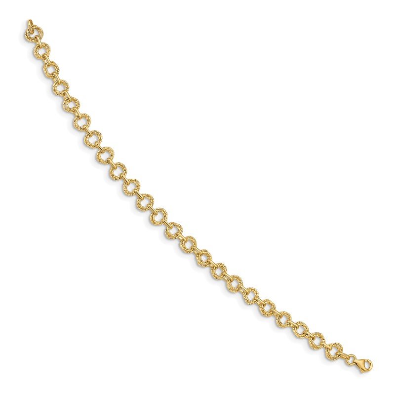 Quality Gold 14K Polished & Textured Fancy Link Bracelet SF2693-7