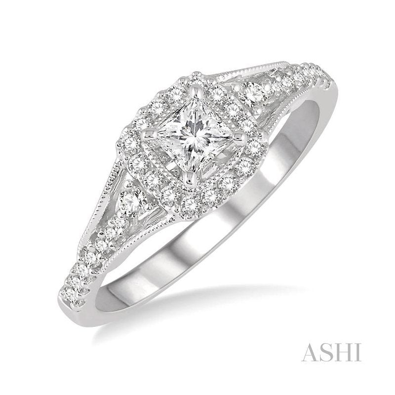 ASHI Princess Shape Halo Diamond Engagement Ring 15873PPFHWG-LE