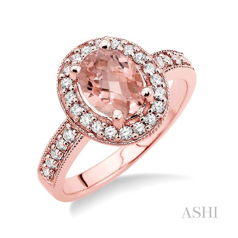 ASHI Oval Shape Gemstone & Halo Diamond Ring 40475PPFNMOPG