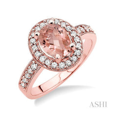 ASHI Oval Shape Gemstone & Halo Diamond Ring 40475PPFNMOPG