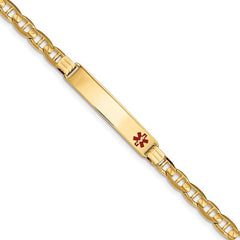 Quality Gold 14K Medical Red Enamel Anchor Link ID Bracelet XM575FR