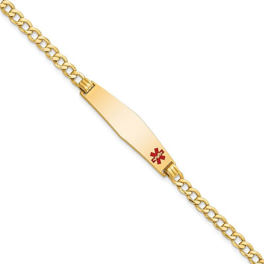 Quality Gold 14K Semi-solid Medical Soft Diamond Shape Red Enamel Curb Link ID Bracelet XM564FC