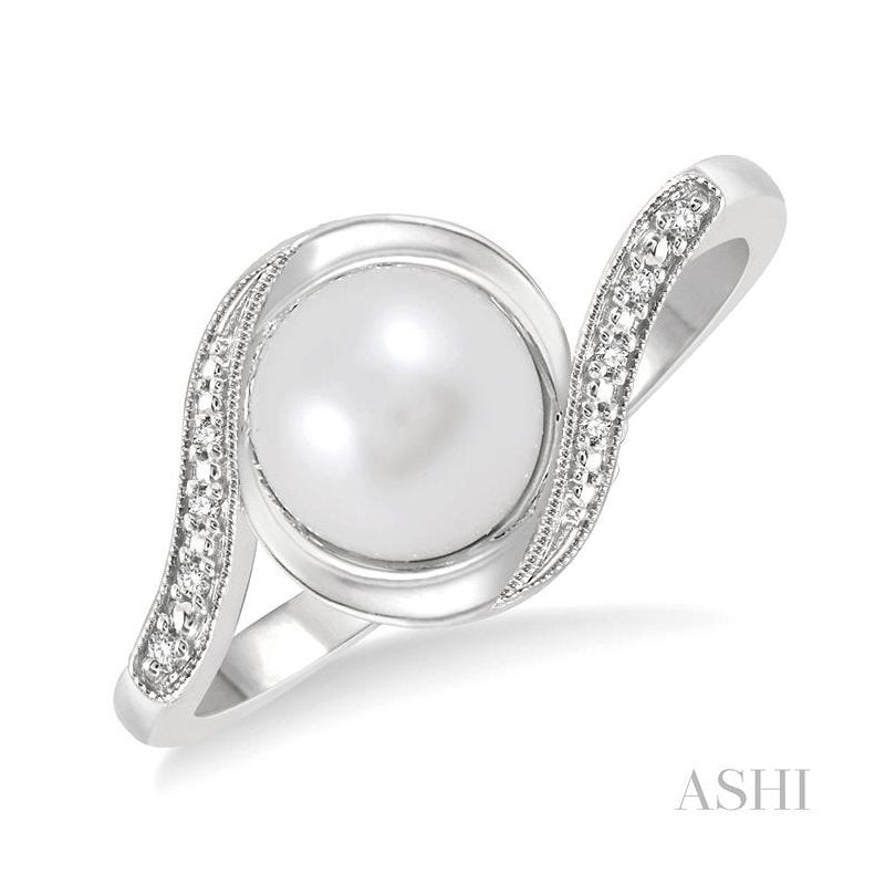 ASHI Silver Pearl & Diamond Ring 84169PPSSSLRG