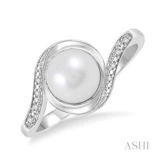 ASHI Silver Pearl & Diamond Ring 84169PPSSSLRG