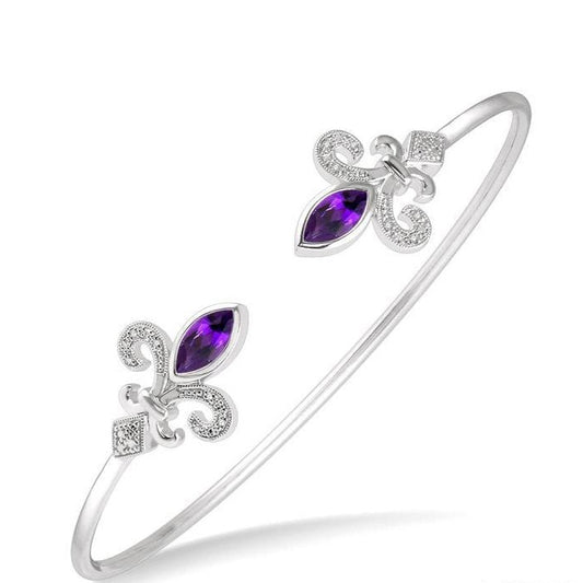 Parkplace Jewelers Silver Fleur De Lis Gemstone Diamond Flexi Open Cuff Bangle 85669PPSSAMSLBG