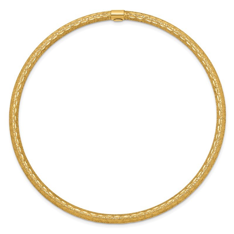 Quality Gold 14k 3mm Satin Finish Diamon-cut Tube Slip-on Bangle DB484