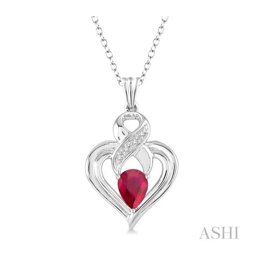 ASHI Silver Heart Shape Gemstone & Diamond Fashion Pendant 88709PPSSRBSLPD
