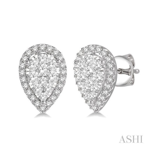 ASHI Pear Shape Halo Lovebright Essential Diamond Earrings 917B1PPFVERWG