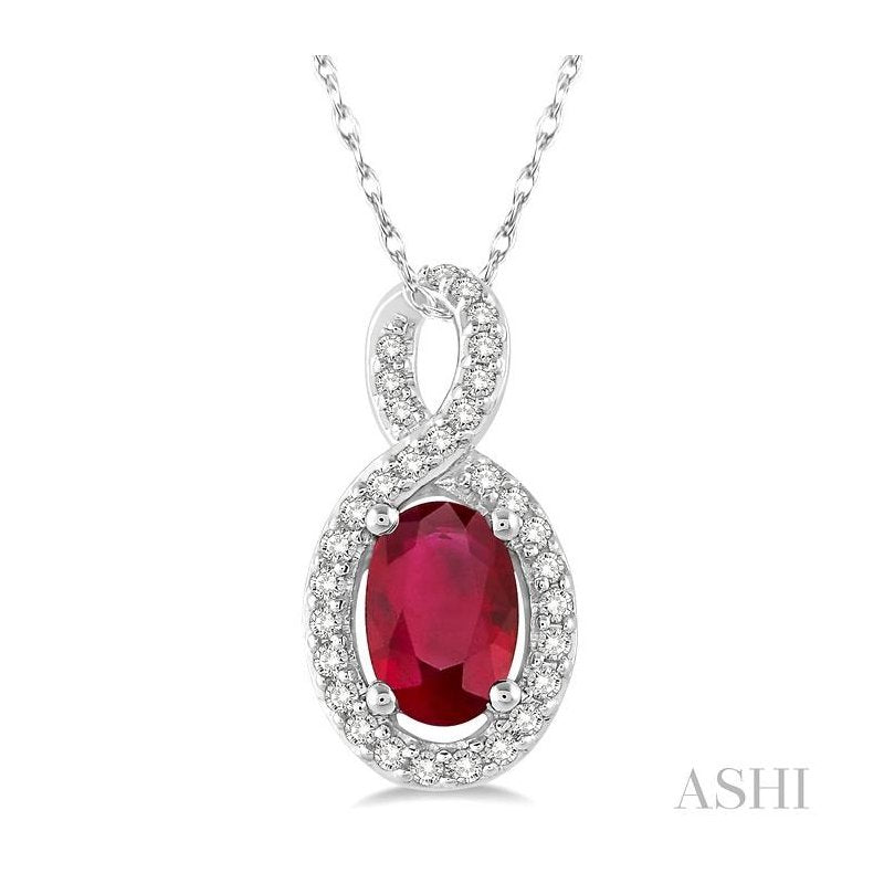 ASHI Oval Shape Gemstone & Halo Diamond Pendant 58508PPTSPDRBWG