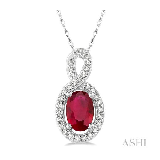 ASHI Oval Shape Gemstone & Halo Diamond Pendant 58508PPTSPDRBWG