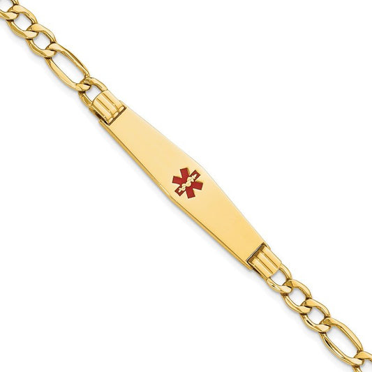 Quality Gold 14K Semi-Solid Medical Soft Diamond Shape Red Enamel Figaro ID Bracelet XM571CC