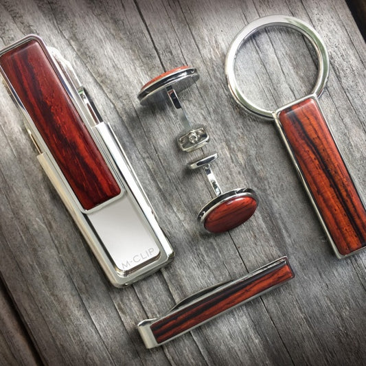 Cocobolo Bordered Round Cufflinks SS-CLB-CBWD