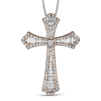 Cross Pendant in 18k Gold with Diamonds LP4272 WHITE 18K X