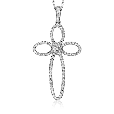 Cross Pendant Necklace in 18K Gold with Diamonds MP2070 WHITE 18K X