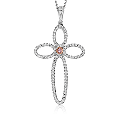 Cross Pendant Necklace in 18K Gold with Diamonds MP2070 WHITE 18K X