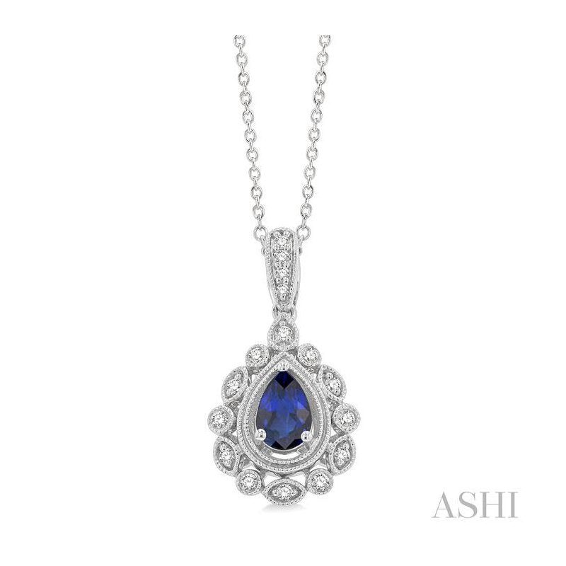 ASHI Pear Shape Gemstone & Diamond Pendant 57388PPTSPDSPWG