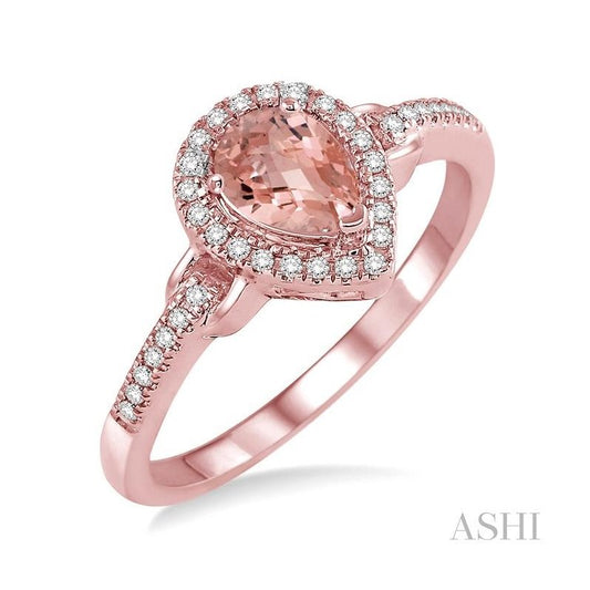 ASHI Pear Shape Gemstone & Halo Diamond Ring 52338PPFSMOPG