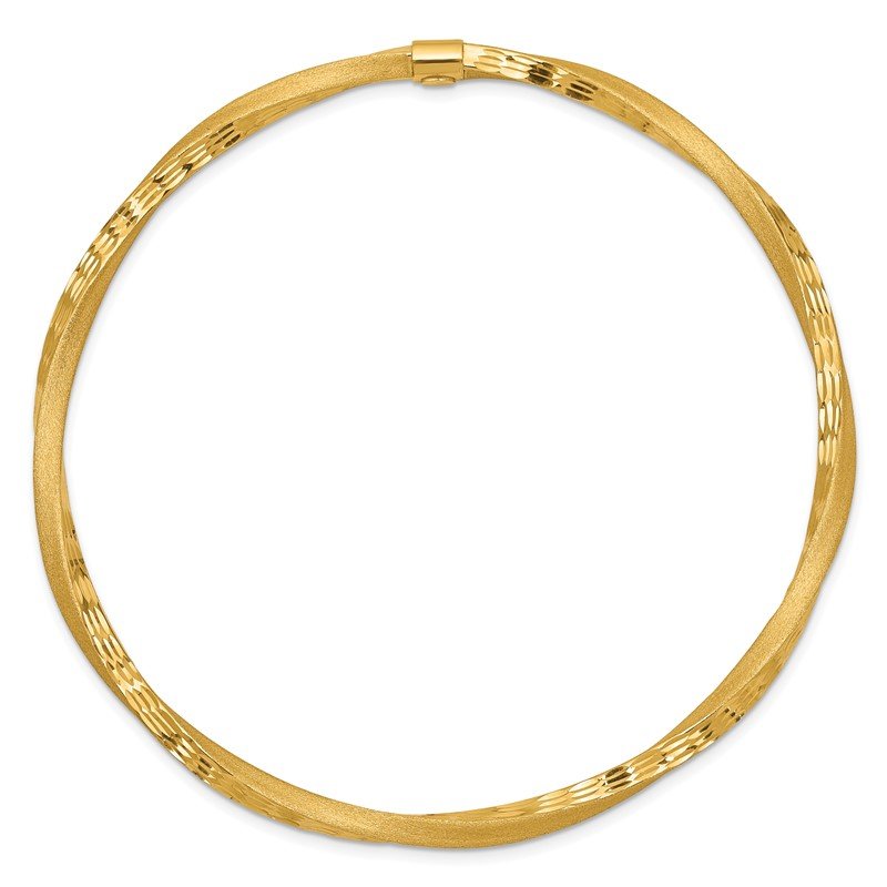 Quality Gold 14k 3mm Satin Finish Diamond-cut Twist Slip-on Bangle DB494