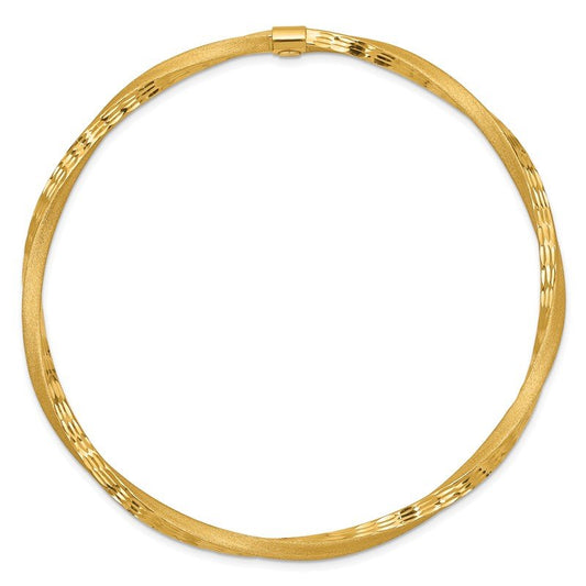 Quality Gold 14k 3mm Satin Finish Diamond-cut Twist Slip-on Bangle DB494