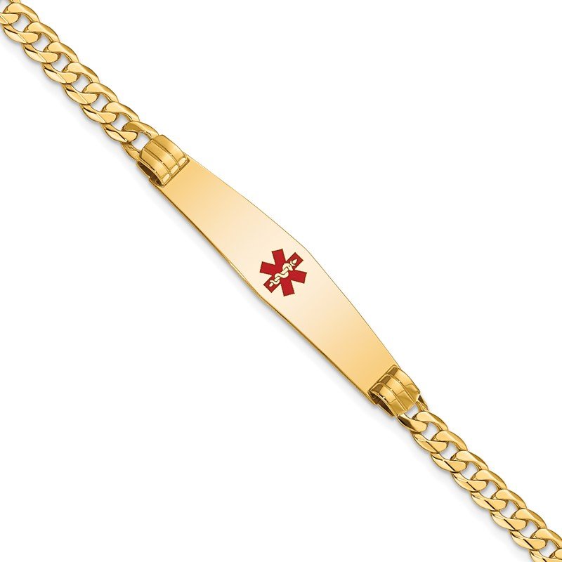 Quality Gold 14K Medical Soft Diamond Shape Red Enamel Curb Link ID Bracelet XM567CC